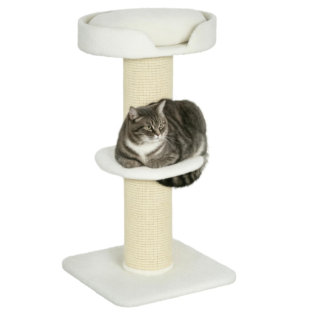 PawHut Kratzbaum 91 cm Katzenturm mit Sisalstämme, Plattform, Kissen mehrstöckiger Katzenkratzbaum,