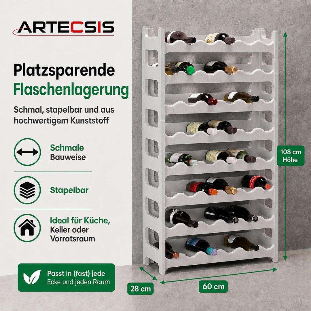 ARTECSIS® Weinregal stapelbar & modular erweiterbar Kunststoff für 48 Weinflaschen (granitgrau) - St