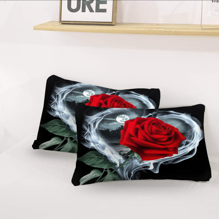 AOXHFNV Rose Bettbezug Set 3D Rot Rose Bettwäsche Set Mädchen Kreative Rose Bettwäsche Set 3 Teilig