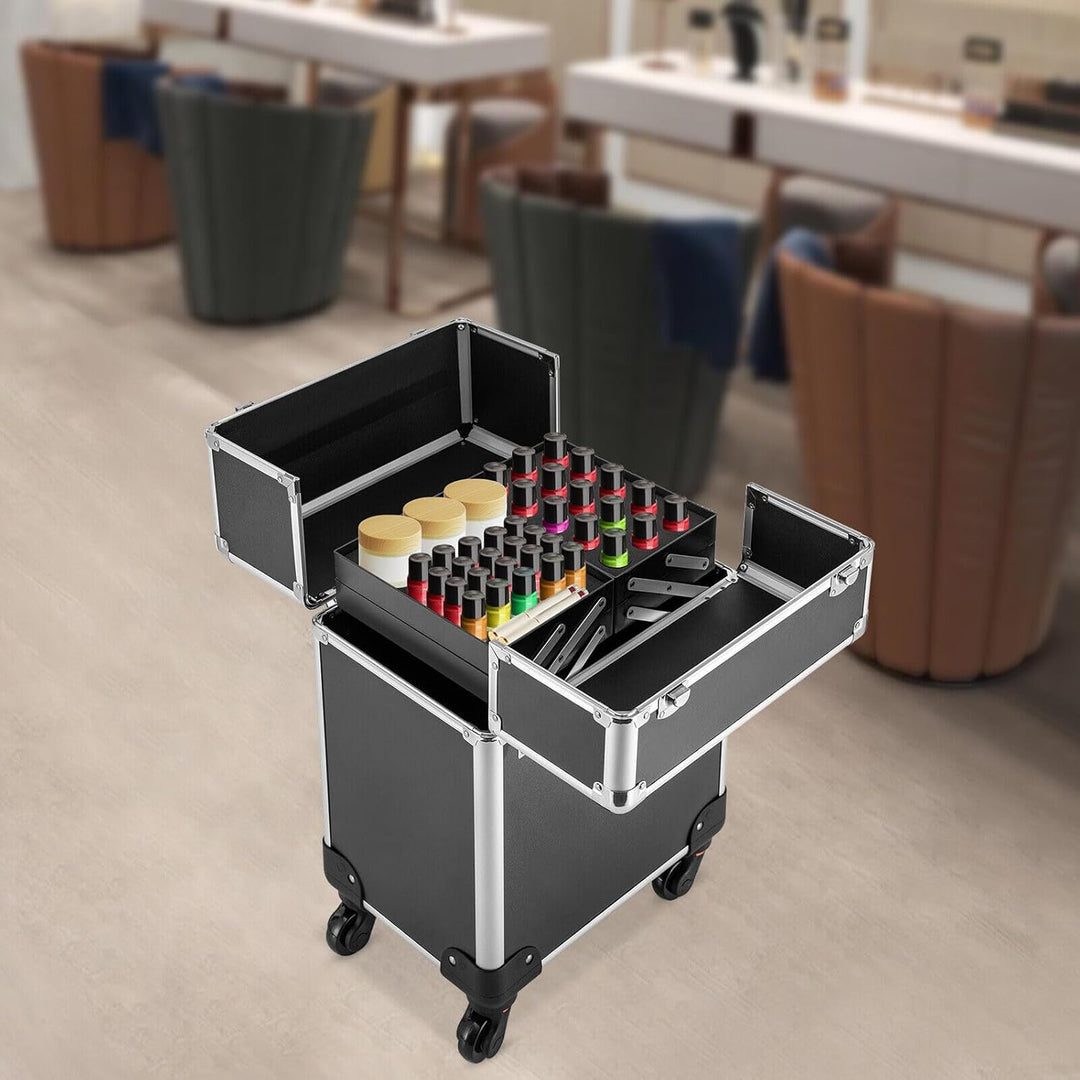 Kosmetikkoffer Trolley, Alu Trolley, 4-in-1 Schminkkoffer, Friseurkoffer, abschliessbar, Make-up Kof