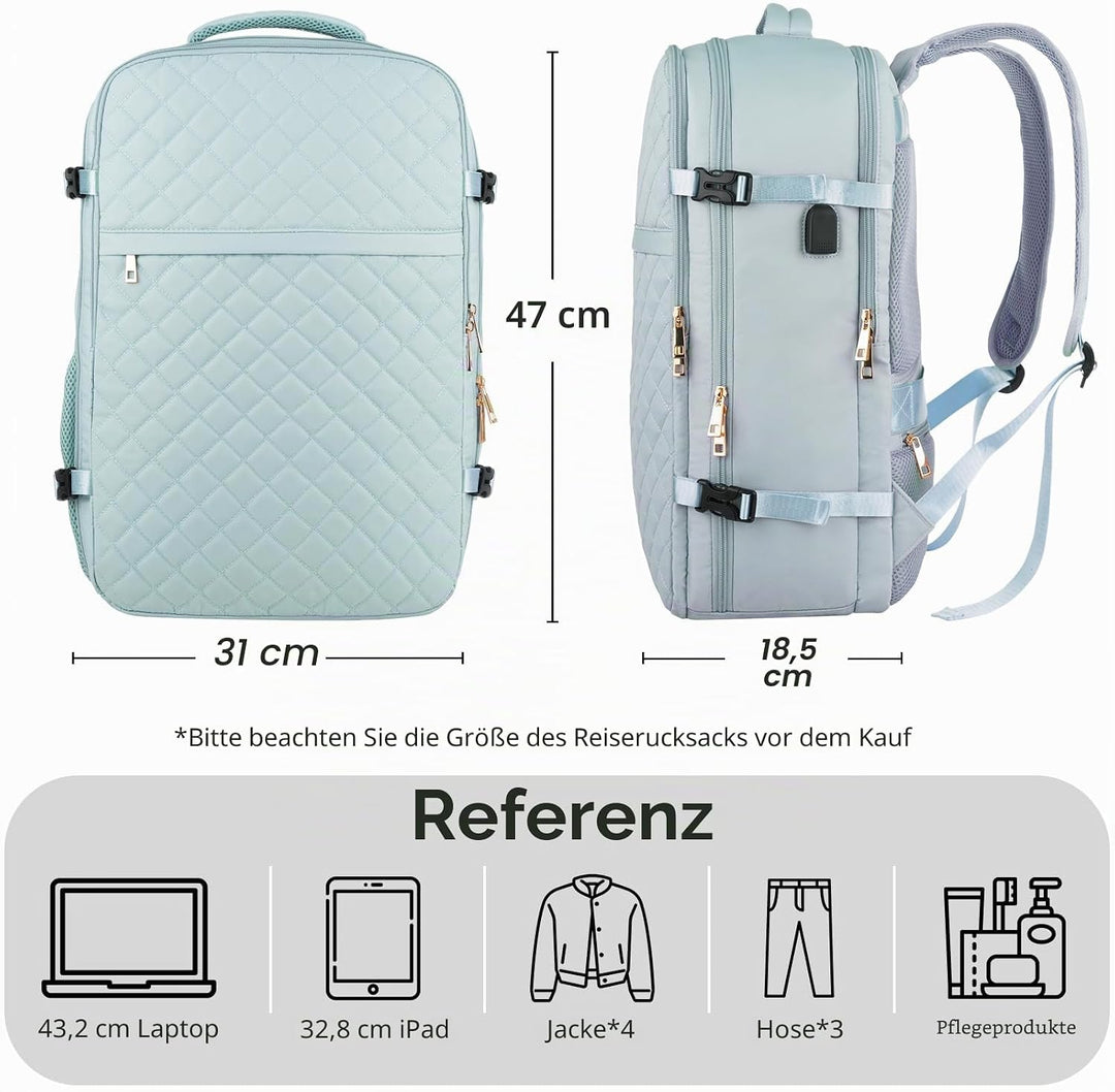 MOMUVO Grosser Reiserucksack für Damen, flugzugelassener Handgepäck-Rucksack, wasserabweisend, Diebs