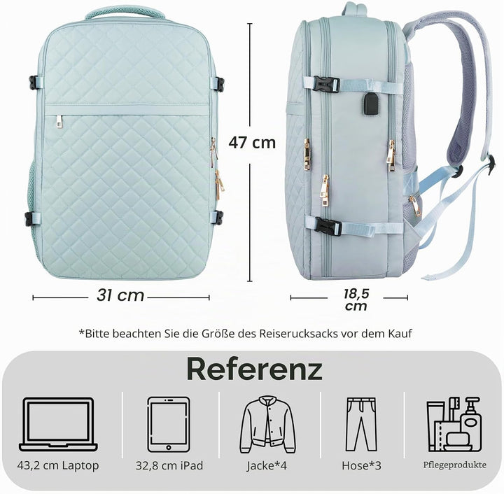 MOMUVO Grosser Reiserucksack für Damen, flugzugelassener Handgepäck-Rucksack, wasserabweisend, Diebs