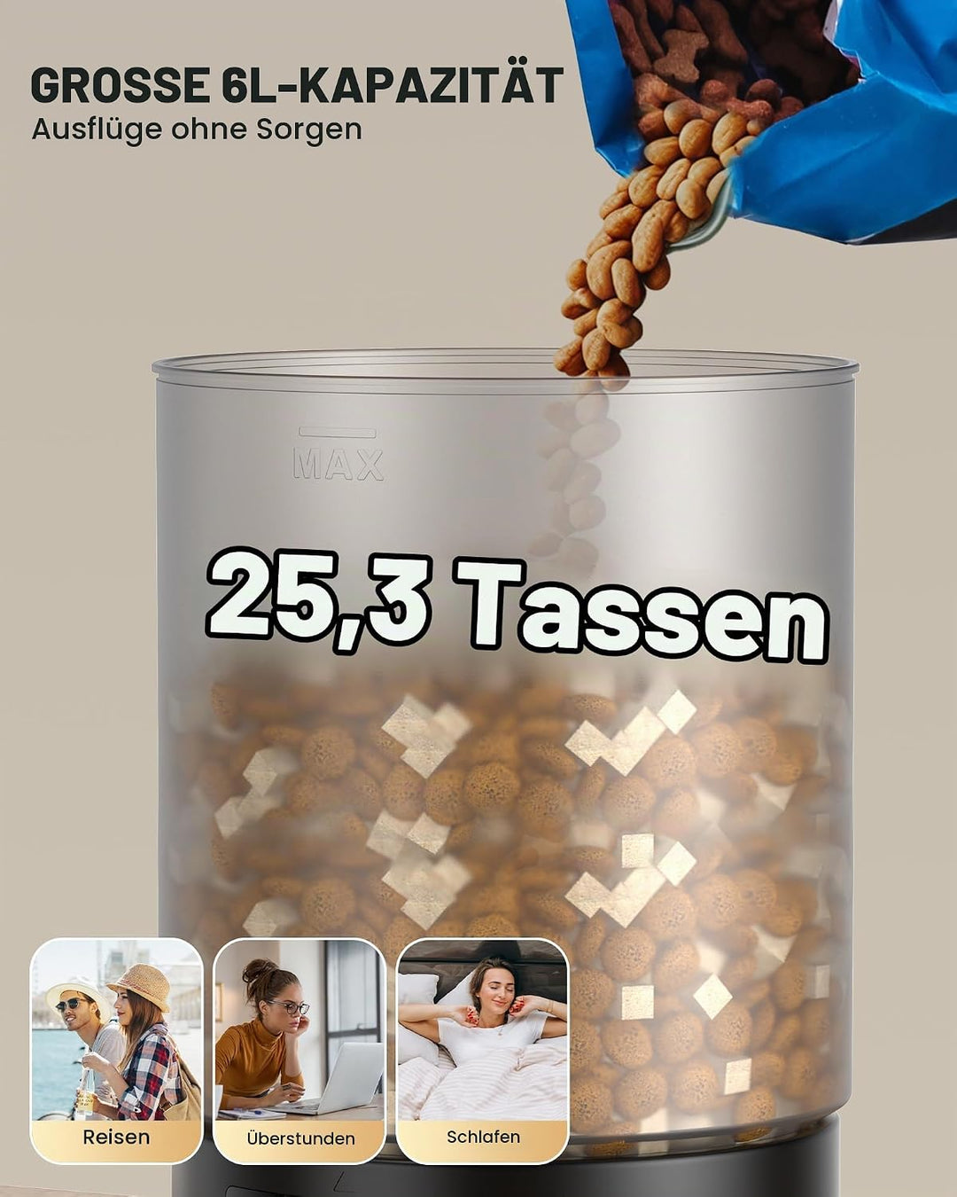 Futterautomat Katze Katzenfutter Automat WiFi: Futterspender Katze mit Massgeschneidert Zeitplan - A