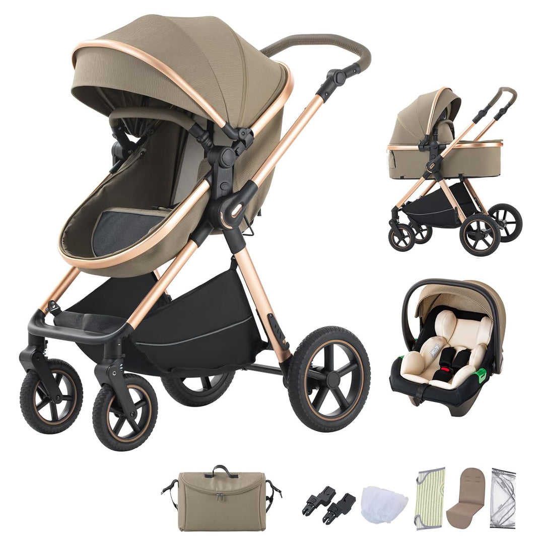 BEBBY 3-in-1 Kinderwagen KombiKinderwagen-Set 2-in-1 Buggy faltbar Luxus Hochlandschaft Neugeborenes