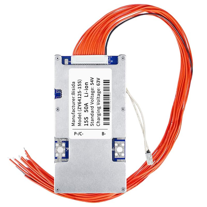 BMS 15S 54V 50A Lithium-PCB-Schutzplatine mit Balancerleitung und NTC, gemeinsamem Anschluss, zehn S