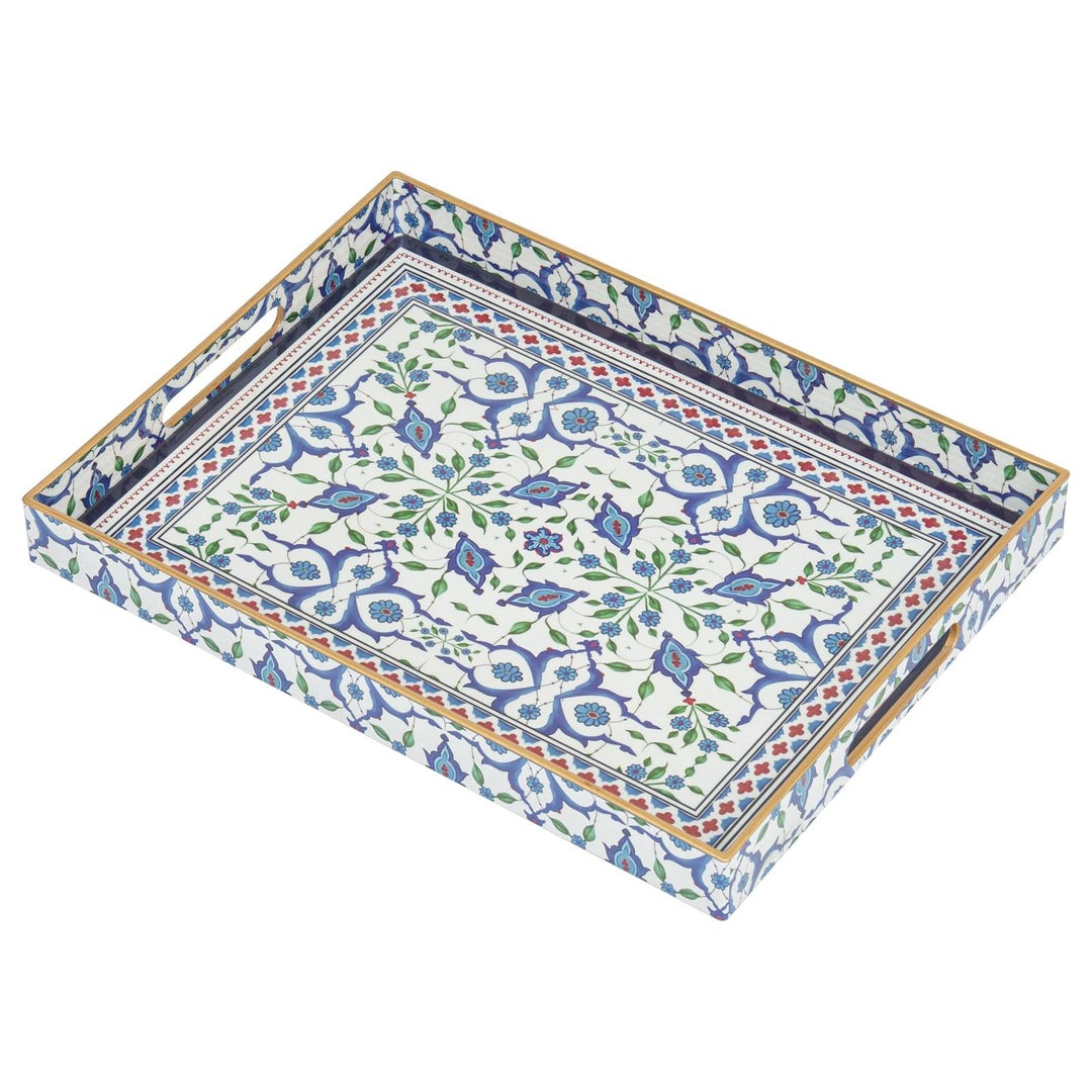Serviertablett, Tablett mit Griff Boho Deko Rechteckig Kaffeetablett, Bruchsicher Gross Tablett für
