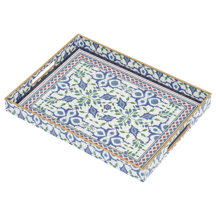 Serviertablett, Tablett mit Griff Boho Deko Rechteckig Kaffeetablett, Bruchsicher Gross Tablett für