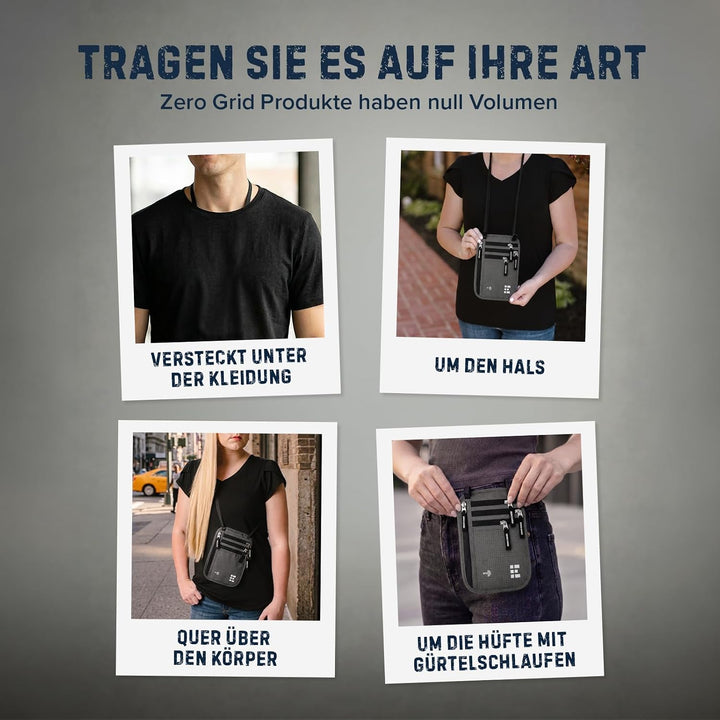 Reise-Umhängebrieftasche mit RFID-Blockierung, Reise-Umhängebeutel für Damen und Herren, zur sichere