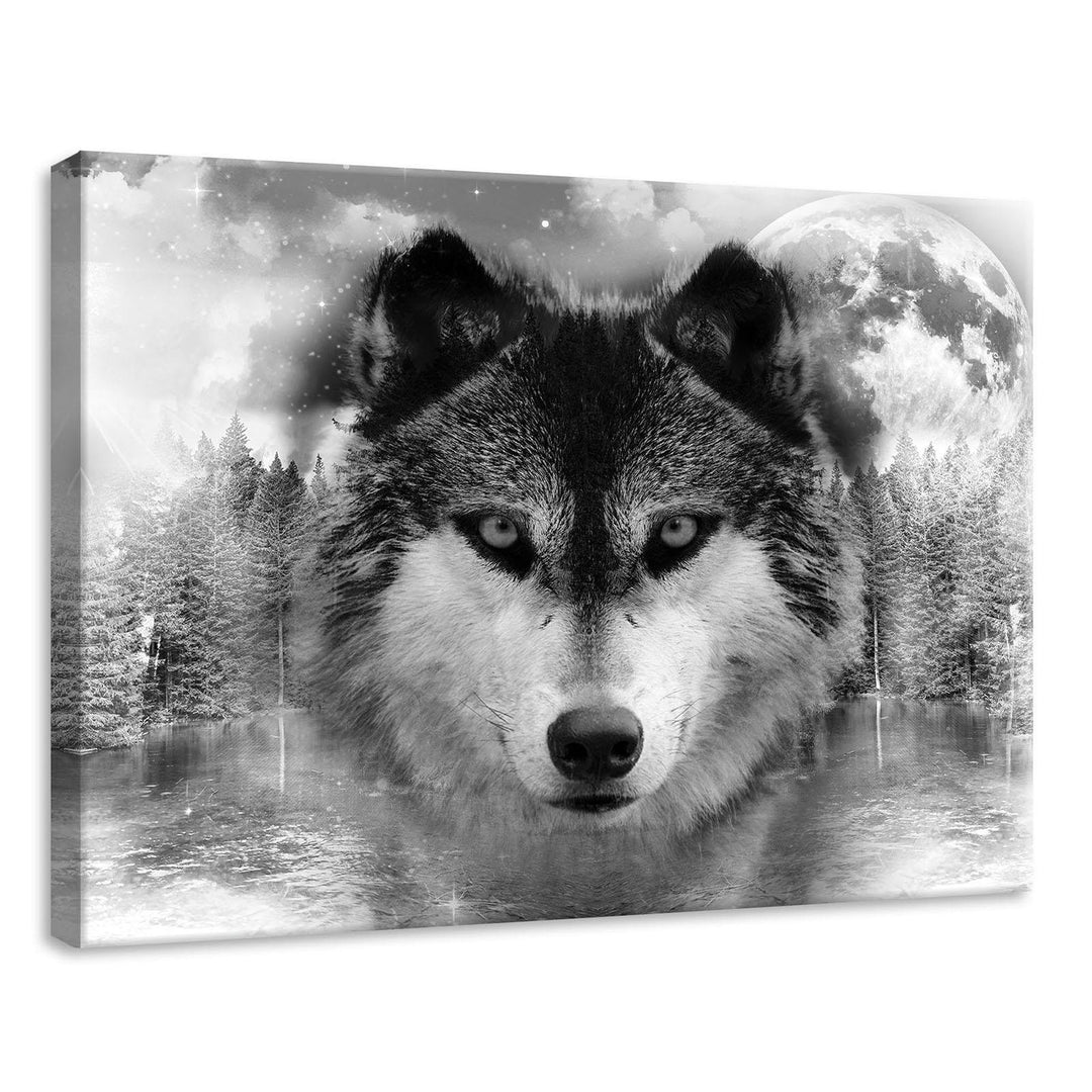 Forwall Bilder Wolf Tiere grau Wald Modern Schlafzimmer Wohnzimmer Canvas Leinwandbilder Wandbild Ku