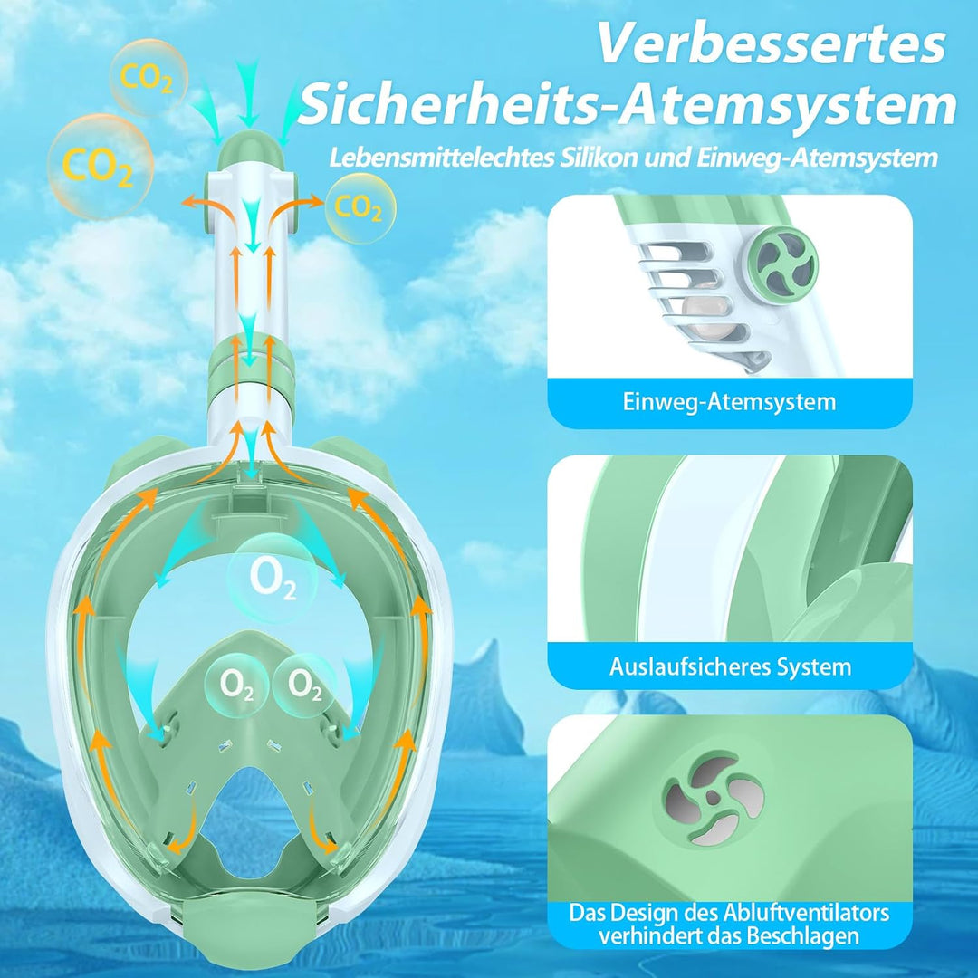 X99 Schnorchelmaske Vollmaske,180-Grad-Sicht Anti-Fog Tauchmaske mit Sportkameras Kompatible, Tauche