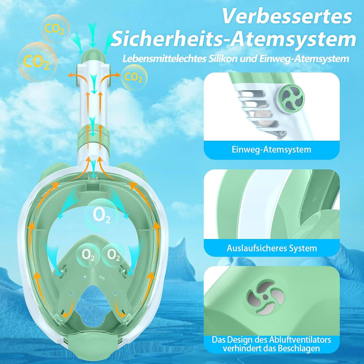 X99 Schnorchelmaske Vollmaske,180-Grad-Sicht Anti-Fog Tauchmaske mit Sportkameras Kompatible, Tauche