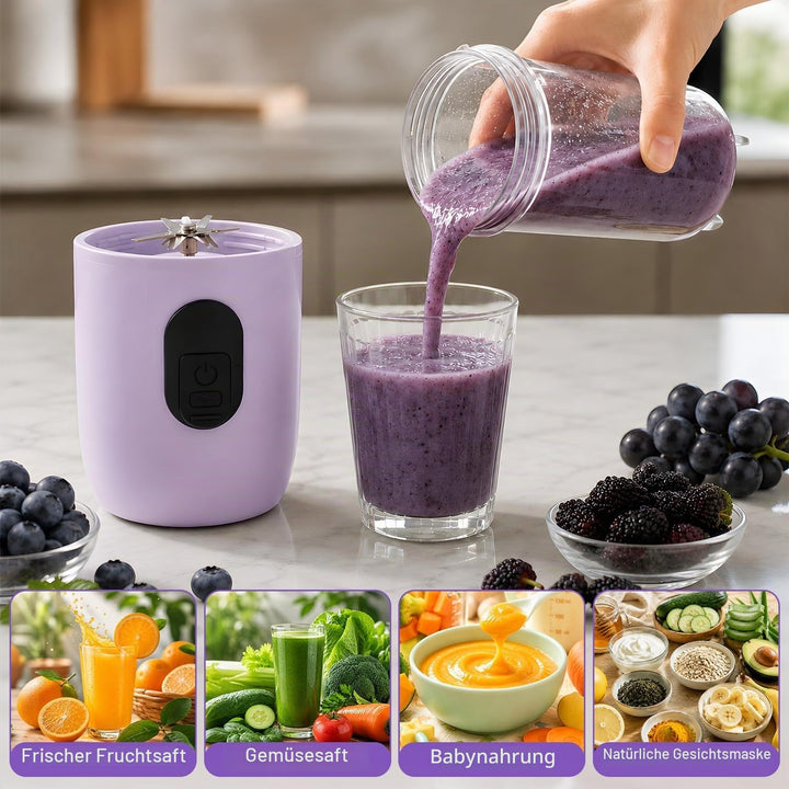 Tragbarer Mixer Smoothie Maker, 500 ml Mixer Smoothie Maker to Go mit Digitalanzeige, 16-Blatt MIXER