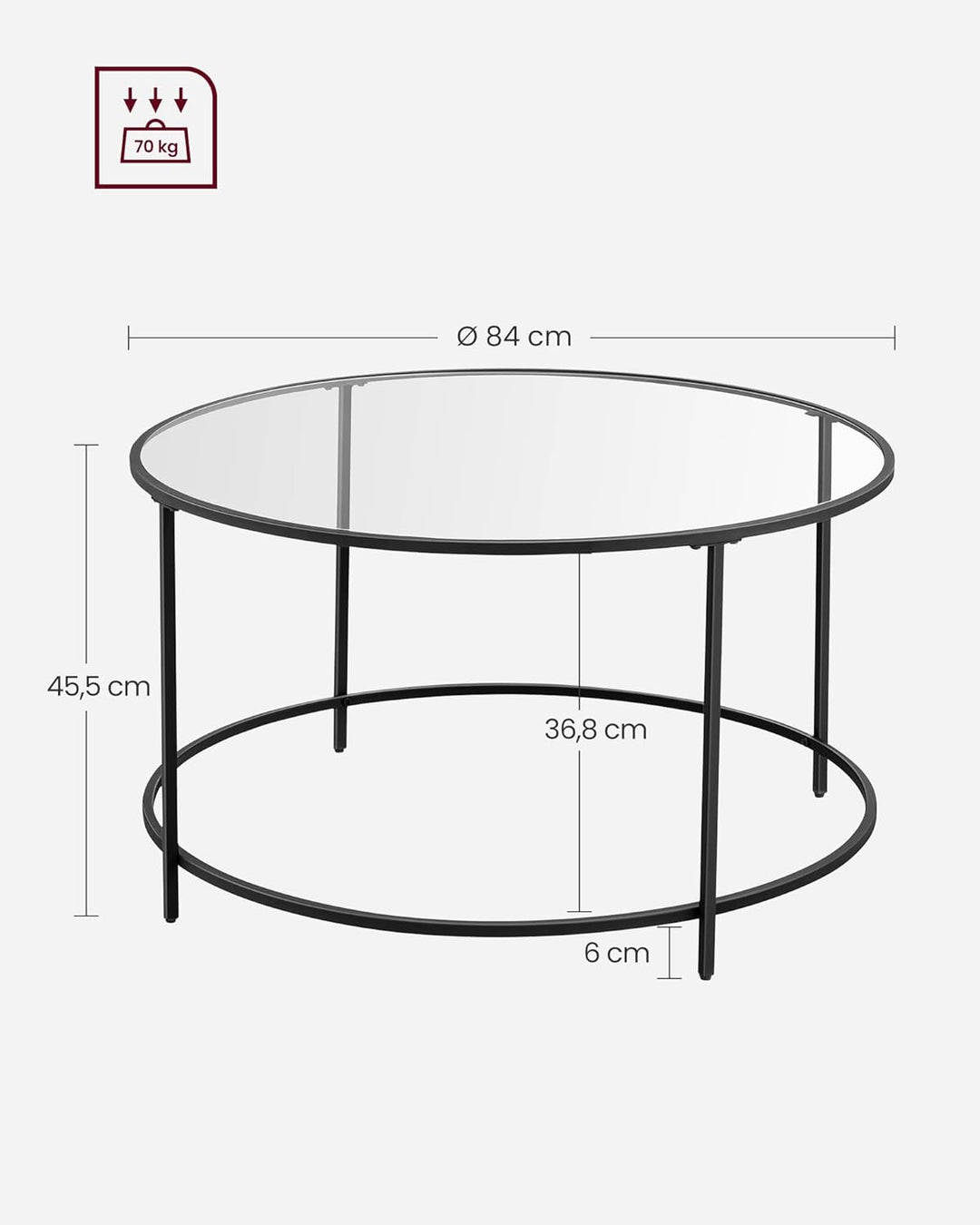 VASAGLE Runder Couchtisch, Ø 84 cm, Wohnzimmertisch mit Stahlgestell, Salontisch, Beistelltisch, sch