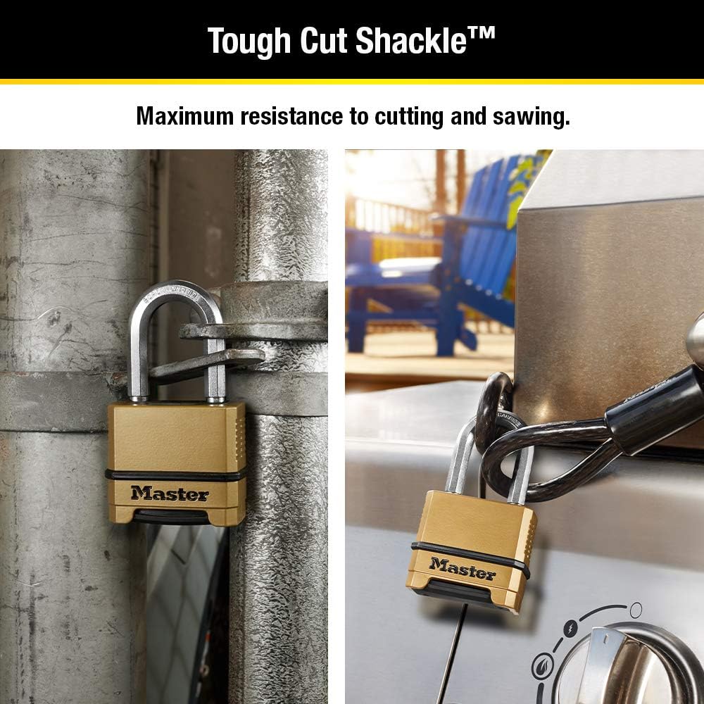 Master Lock Robustes Zahlenschloss für den Aussenbereich, Stahl Zink, Messing-Finish, 1-1/2 in. Shac