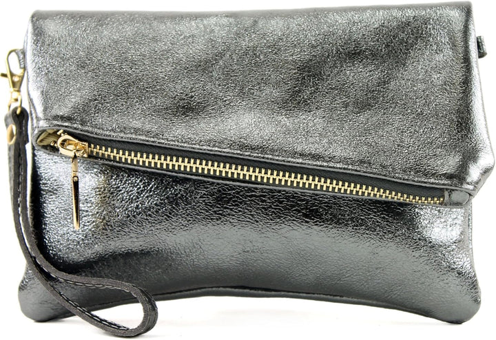 modamoda de - T95 - ital Handgelenktasche aus Nappaleder Mini Anthrazit-metallic, Anthrazit-metallic