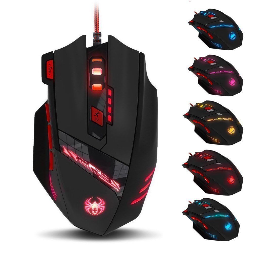 zelotes Gaming Maus,9200 DPI, 8 Programmierbare Tasten,8 Gewichtsblöcke,Multi-Modi LED,Ergonomische