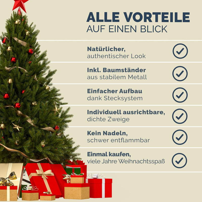 CASARIA® Weihnachtsbaum künstlich 180cm mit Metallständer 613 Spitzen wie echt Schnellaufbau Weihnac