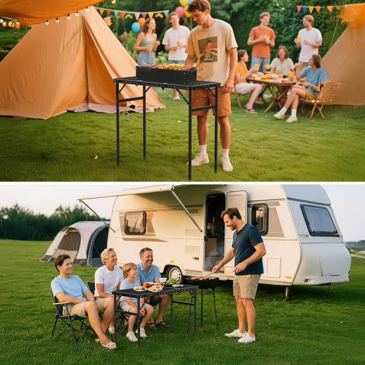 GARLLEN Grilltisch klappbar, 90x40cm & 3 Höhenverstellbar(27/51/75cm), Leicht und Tragbar, Klapptisc