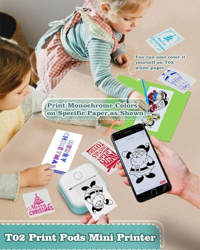 Memoking Grün T02 Mini Drucker Mini Thermodrucker Aufkleberdrucker