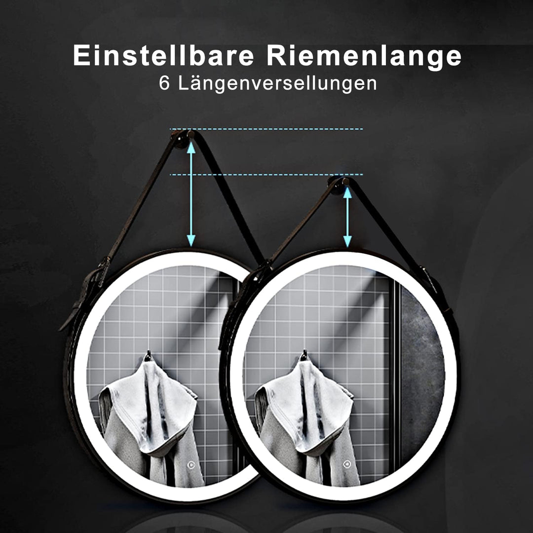 SONNI Badspiegel rund 60 cm mit LED‑Beleuchtung, 3 Farbtemperaturen, dimmbar, Memoryfunktion, Touchs