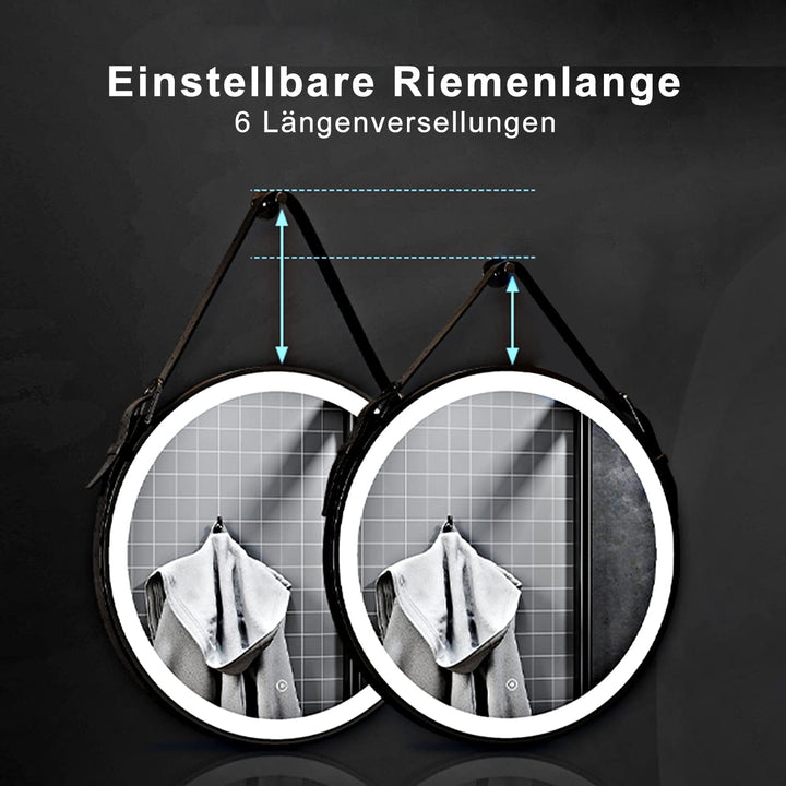 SONNI Badspiegel rund 60 cm mit LED‑Beleuchtung, 3 Farbtemperaturen, dimmbar, Memoryfunktion, Touchs