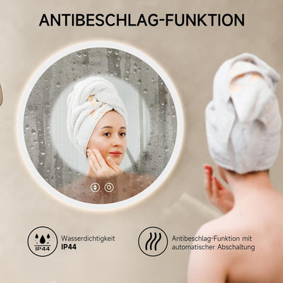 YOLEO Badspiegel rund mit Beleuchtung, LED Spiegel mit Touchschalter, Badzimmerspiegel LED Beschlagf