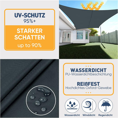 Sekey Sonnensegel Wasserdicht Rechteckig 3x4m, 420D Oxford, Sonnenschutz UV Schutz Wasserabweisend W