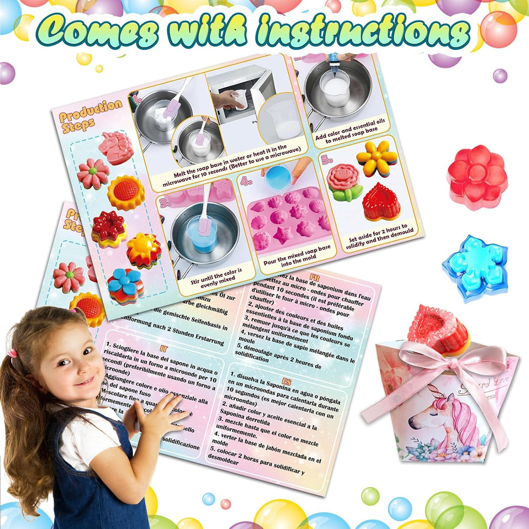 BARVERE Seife Selber Machen Kinder, 500g Seife, 19 Formen, 7 Pigment, 2 Essentielle Öle, 2 Geschenkt
