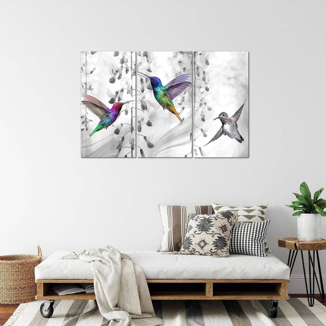 Runa Art Wandbilder Blumen Vogel Bild XXL Wohnzimmer Schlafzimmer Grau Kolibri Abstrakt 120 x 80 cm