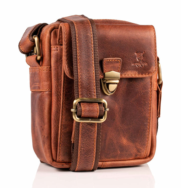 MATADOR kleine kompakte Leder Umhängetasche Herren Ledertasche Schultertasche Vintage Tan Braun, Tan