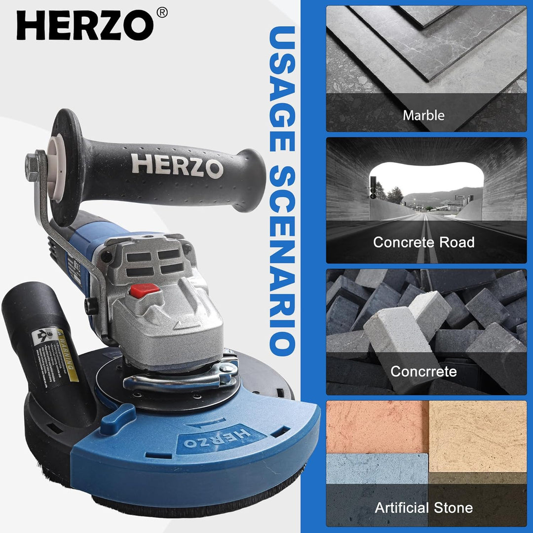 HERZO Betonschleifer Betonfräse 1400W mit Diamantschleiftopf und Absaughaube 125mm