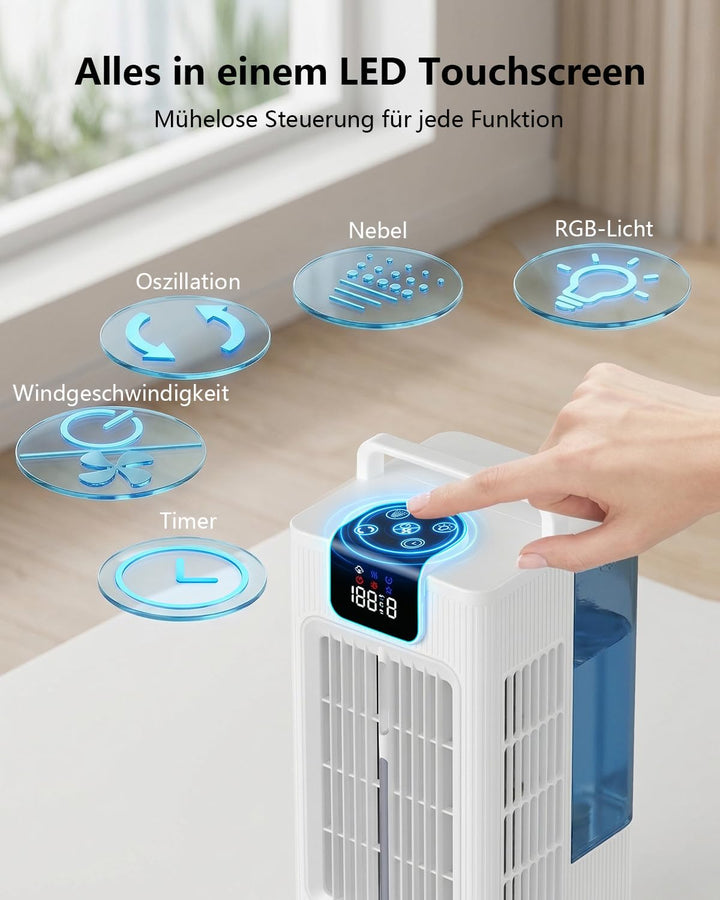 Mobil Klimaanlage Mini Luftkühler: Ventilator mit Wasserkühlung 2000ml Wassertank-120°Oszillation, 4
