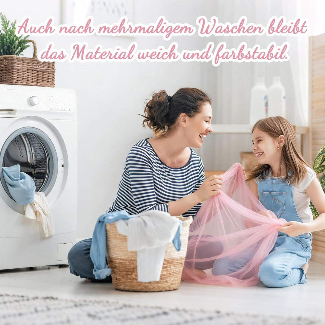 2 Stück Hausbett Himmel für Kinderbett, 160x350cm mit Farbiger Pompon-Girlande & Befestigungsbändern