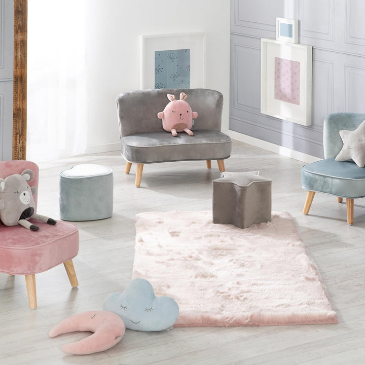 roba Kinderhocker Lil Sofa in Sternform - Bequemer Hocker in grauem Samtstoff - Polstermöbel Pouf fü