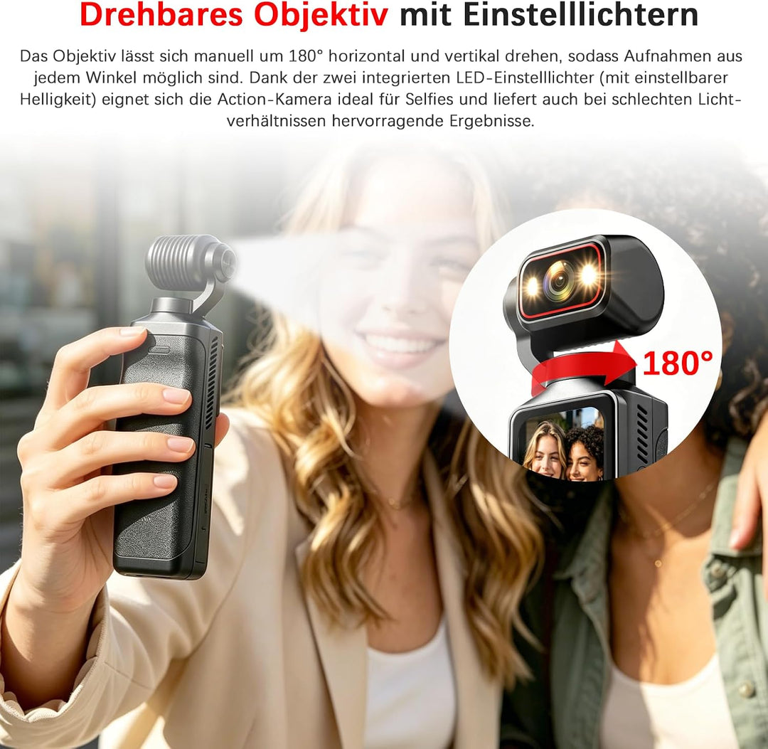 4K Mini Vlogging Camera Action Cam, Mini Pocket Vlog Kamera Live Übertragung Handy mit 32GB SD Karte