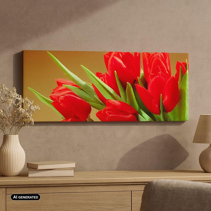 Wandbilder Dekoration Wohnzimmer Tulpen Blumen Feld Plantage Panorama Bilder auf Leinwand 120x50cm L