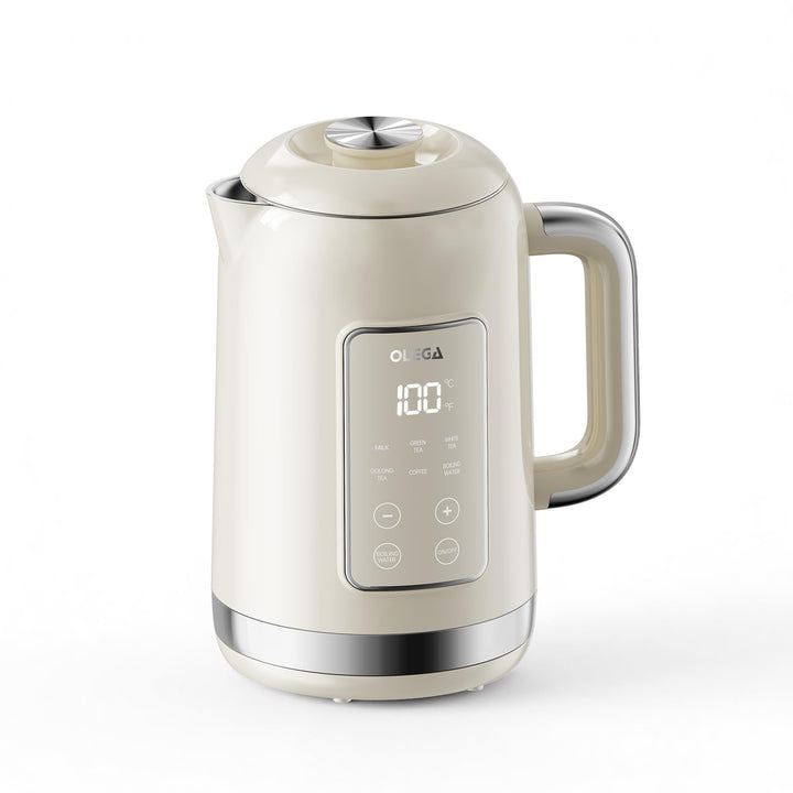 OLEGA Wasserkocher: 1800 W Wasserkocher mit Temperaturregelung, 1,5 l Fassungsvermögen, Edelstahl, S