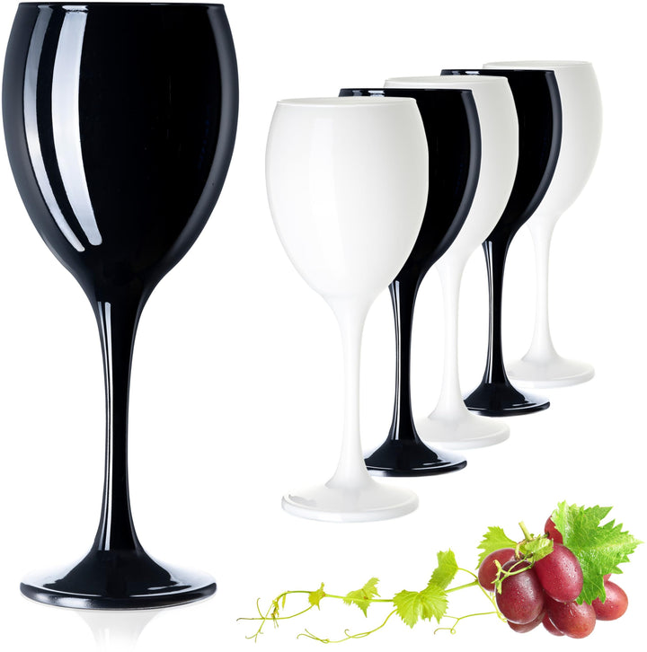 PLATINUX Schwarze & Weisse Weingläser aus Glas Wasserglas Set 6 Teilig 130ml (max. 320ml) Getränkegl