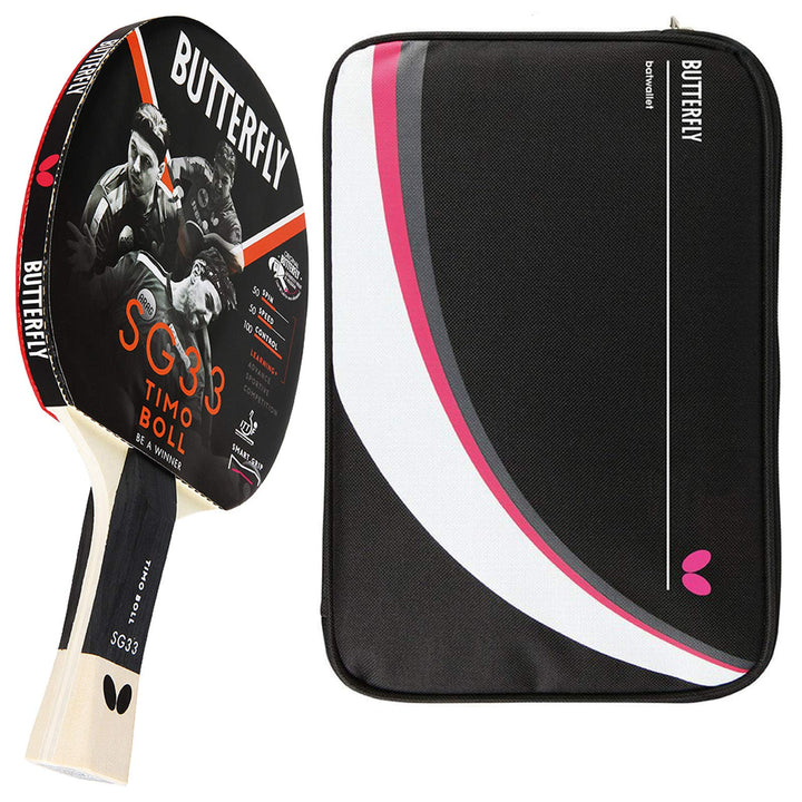 Butterfly SG33 Tischtennisschläger, Schwarz und Rot, One Bundle mit Case DC2, Bundle mit Case DC2