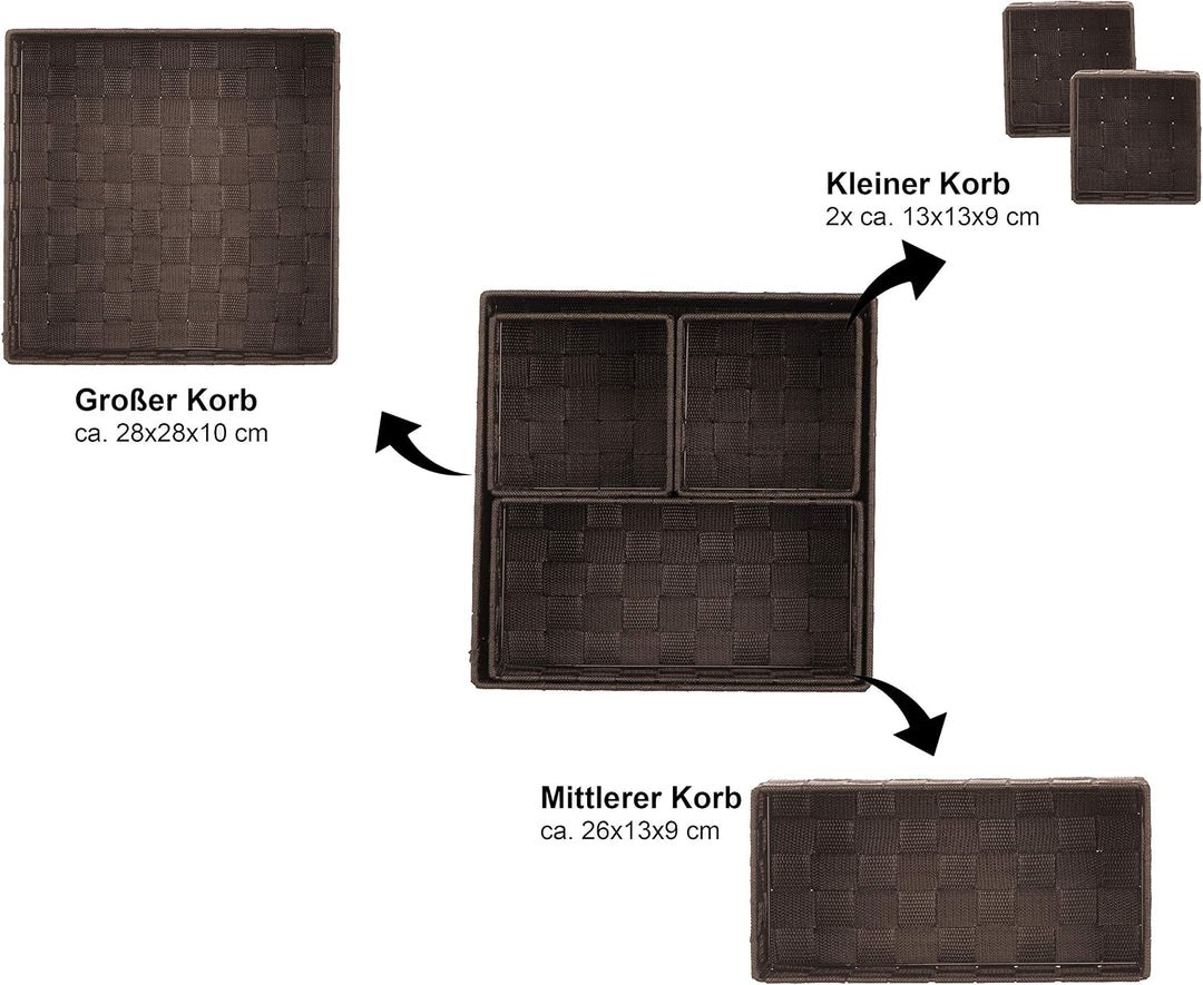 Brandsseller 4er Set Aufbewahrungsboxen - 28x28x10 cm, 26x13x9 cm, 13x13x9 cm (2x) – eckige Regalkör