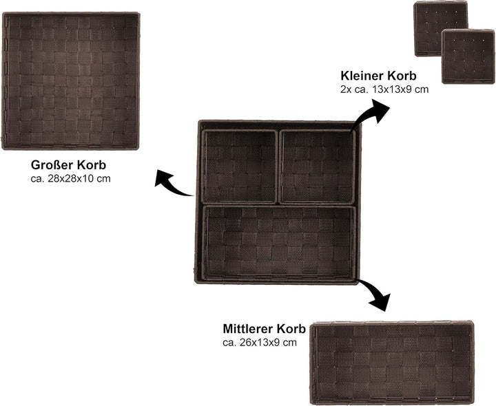 Brandsseller 4er Set Aufbewahrungsboxen - 28x28x10 cm, 26x13x9 cm, 13x13x9 cm (2x) – eckige Regalkör