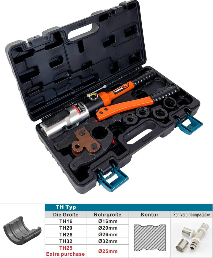 AMZCNC Profi Presszange (hydraulisch) Presswerkzeug TH-Kontur 16-20-26-32 Set Presswerkzeug HPZ mit