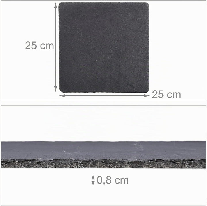 Relaxdays 12 x Schieferplatte, 25 x 25 cm, Platzteller zum Servieren &amp; Beschriften, Buffet, Servierp