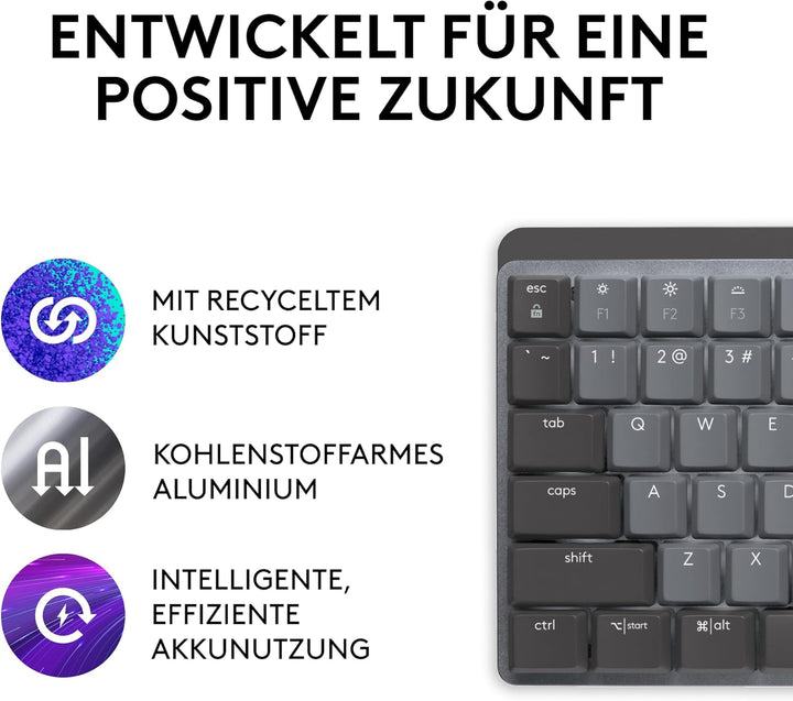 Logitech MX Mechanische kabellose beleuchtete Performance-Tastatur, Taktile leise Tasten, Hintergrun