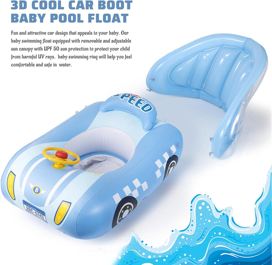 Babyschwimmer mit Baldachin, aufblasbare Autoform mit Sitz und Lenkrad, 1–6 Jahre