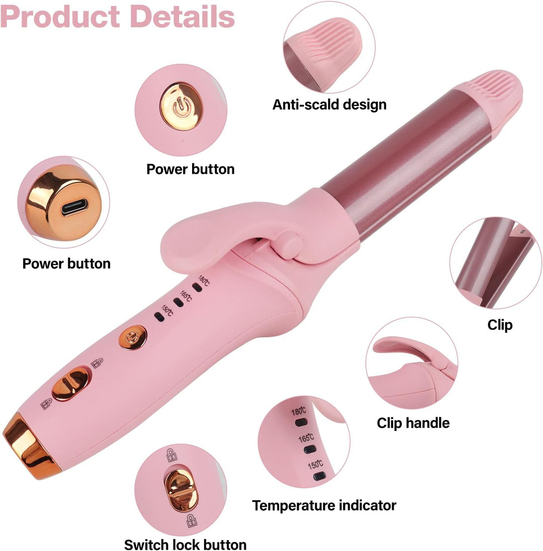 Kabelloser Lockenstab, 21,5 mm Reise Mini Hair Curler, USB Wiederaufladbar Lockenstab mit 3 Einstell