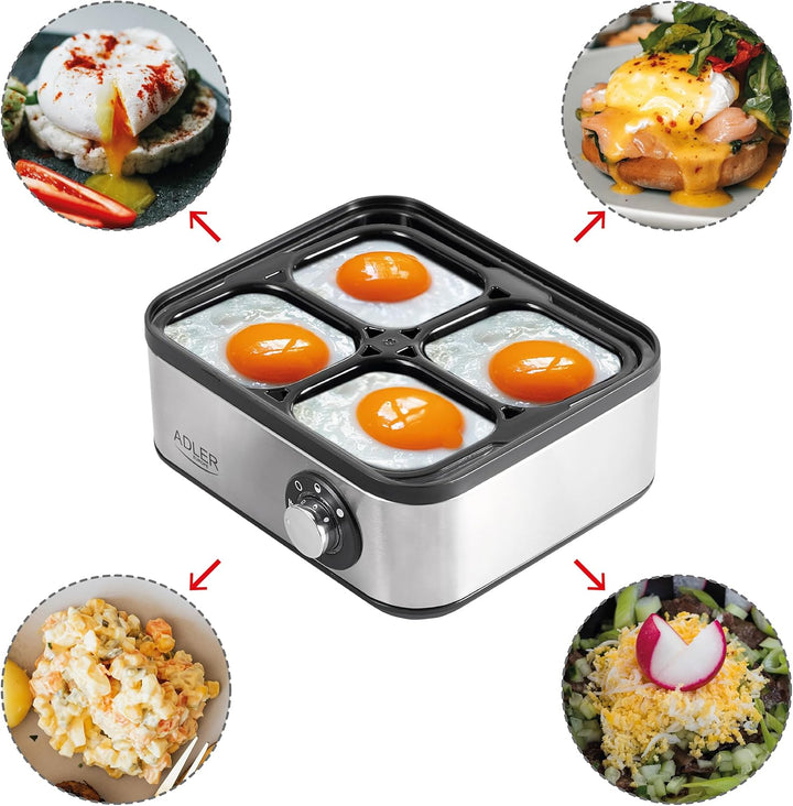 Adler Elektrischer Eierkocher 1-8 Eier Eier 500 Watt Edelstahlheizplatte Automatische Abschaltung Ko