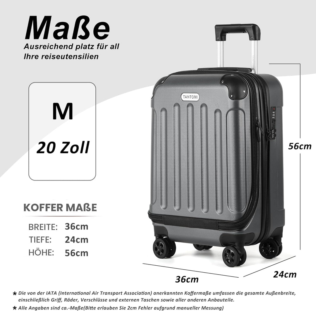 TANTOMI Handgepäck Koffer mit Laptopfach Erweiterbar, Hartschalenkoffer mit Zahlenschloss, Reisekoff