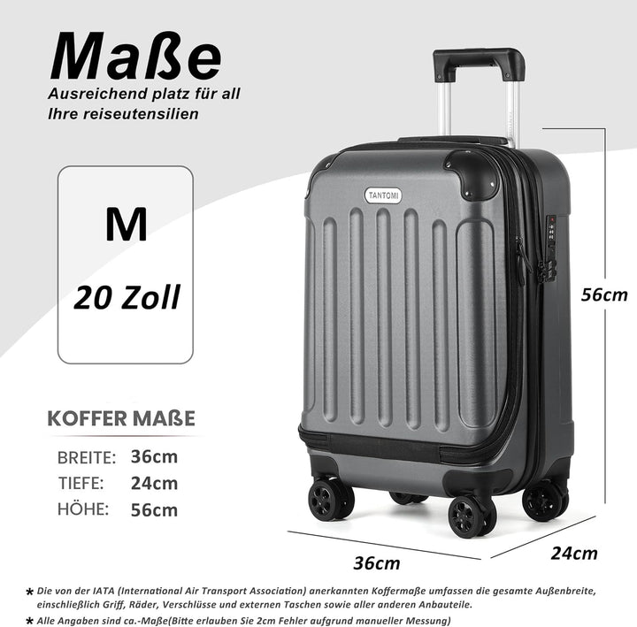 TANTOMI Handgepäck Koffer mit Laptopfach Erweiterbar, Hartschalenkoffer mit Zahlenschloss, Reisekoff