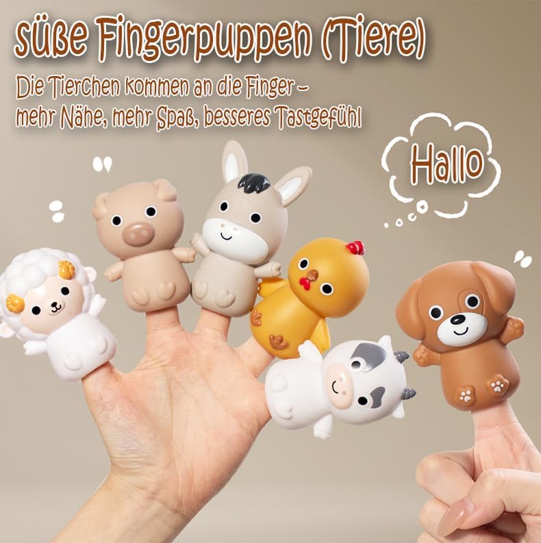 12 Stück Badewannenspielzeug: Baby Badespielzeug mit Tierfiguren, Bauernhof-Fingerpuppen &amp; stapelbar